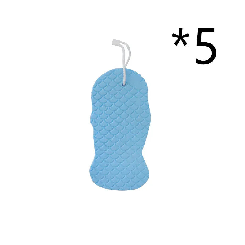3D fish scale pattern bath sponge in white, grey, pink, or light blue for gentle exfoliation