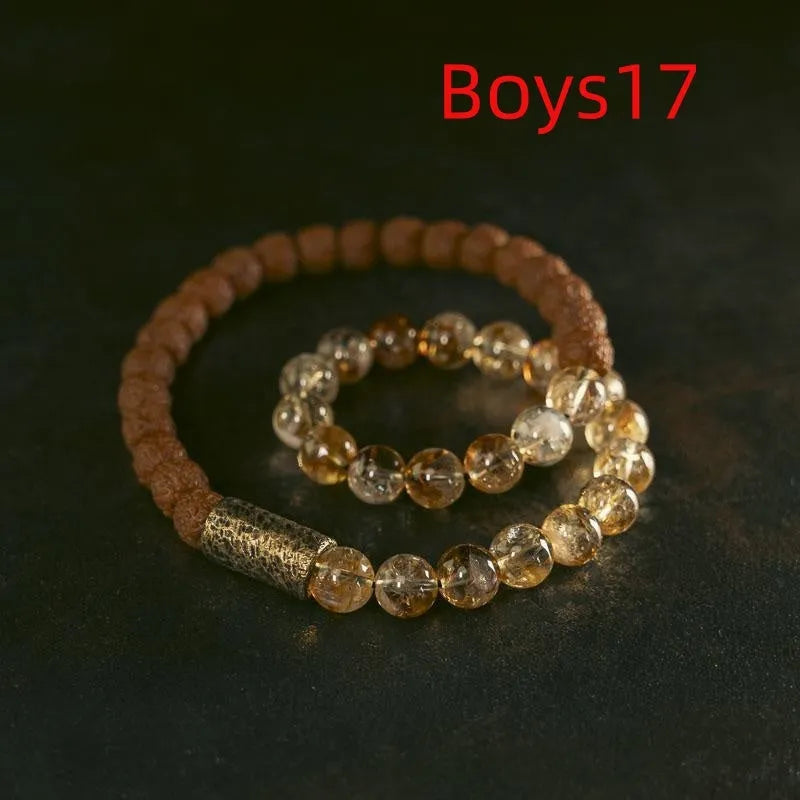 Retro-style LCD double circle bracelet with natural citrine stones for boys and girls jewellery