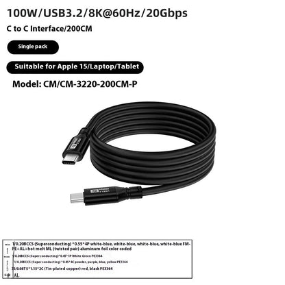 Black USB C to C HDMI cable with Type-C connectors, PVC jacket, and 8K 60Hz 20Gbps 100W ratings