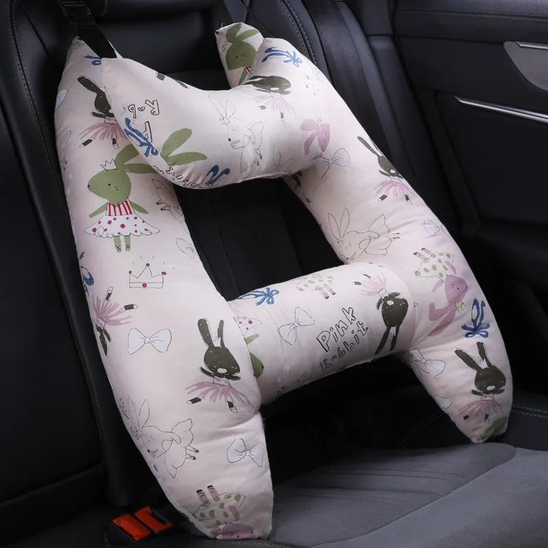 55x70cm car headrest pillow with floral skirt rabbit pattern and pearl cotton fill.