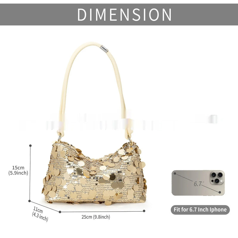 Women's shoulder bag crossbody fashion bag underarm summer bag with urban simplicity style soft polyester construction single shoulder strap available in gold silver black colours 25x11x15cm sandwich pocket design no lining cloth