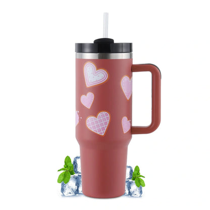 40oz stainless steel straw coffee mug with handle, ideal for travel