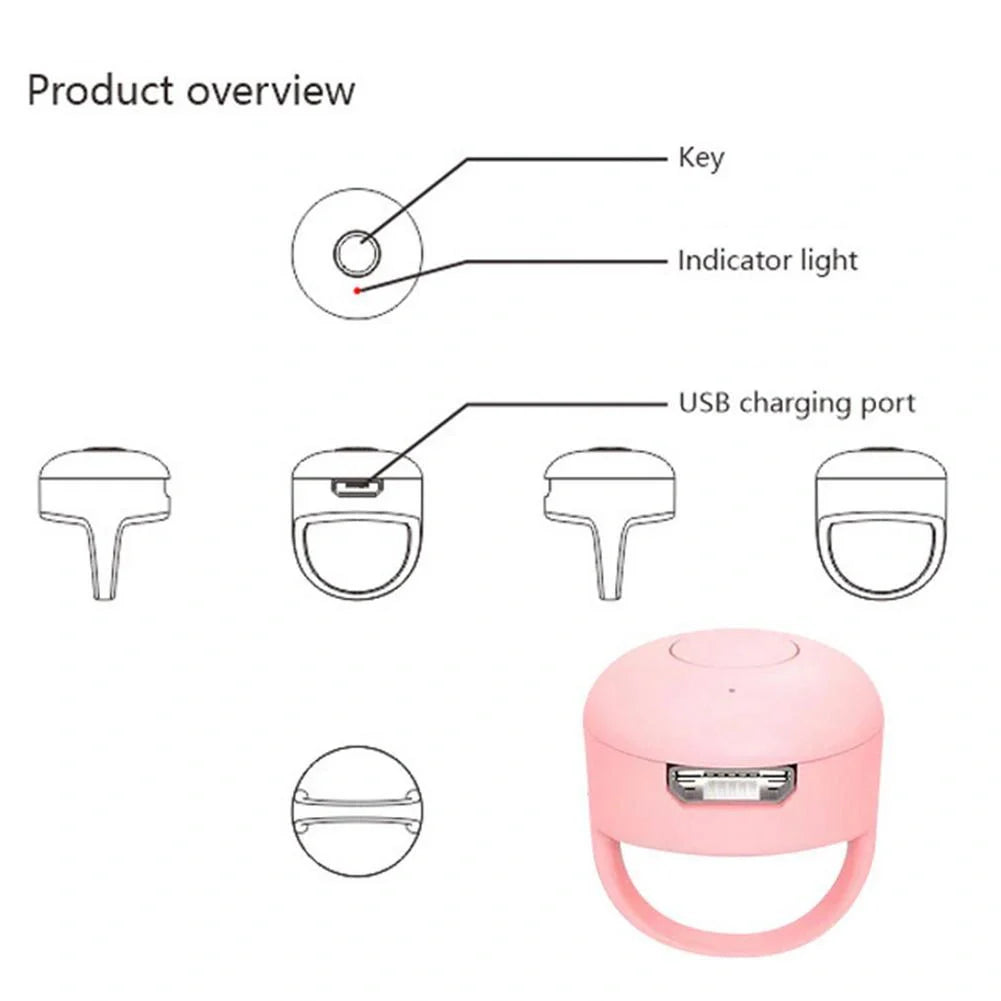 Bluetooth remote control ring for mobile phones in yellow, blue, and pink