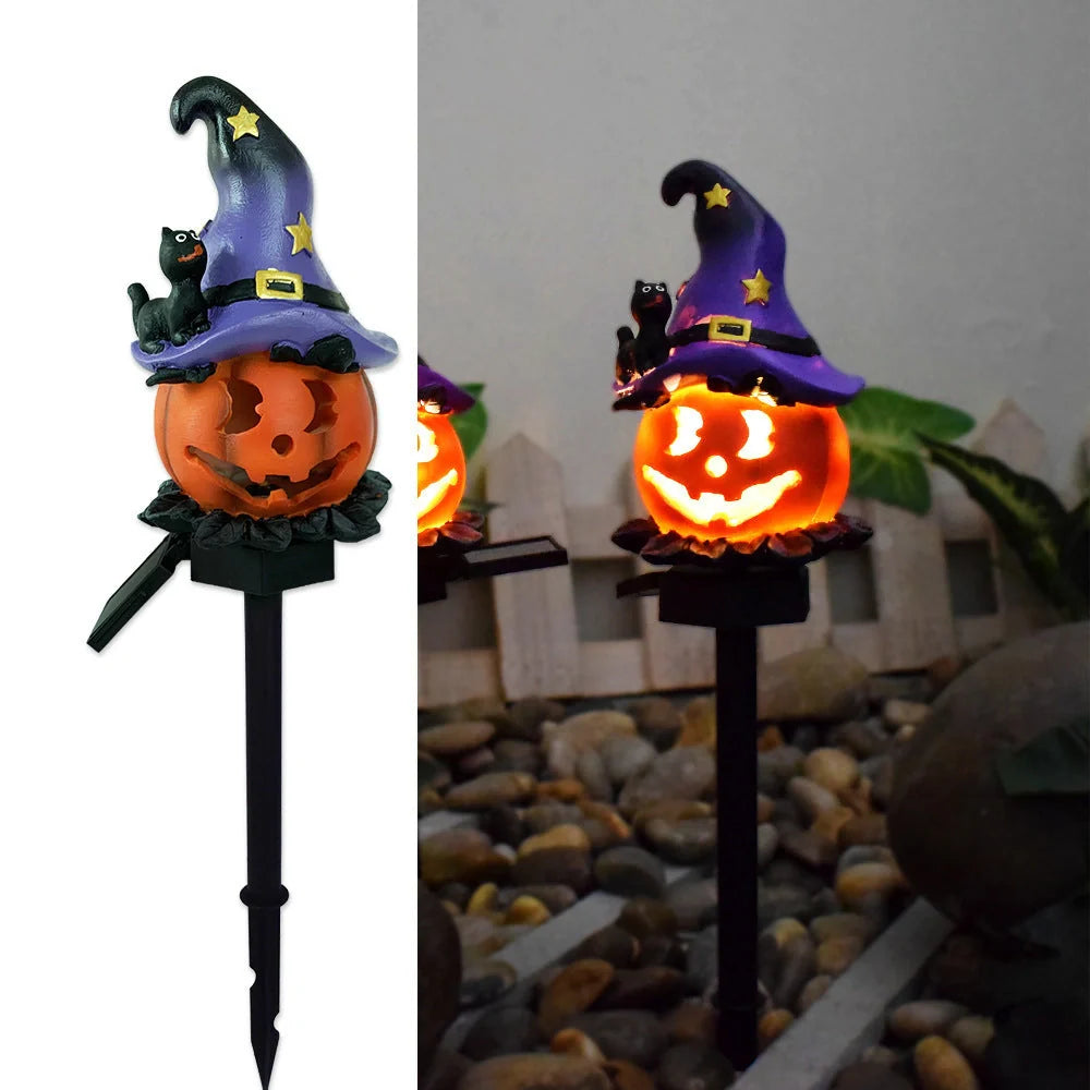 Solar-powered Halloween pumpkin lanterns for garden decoration in six unique designs
