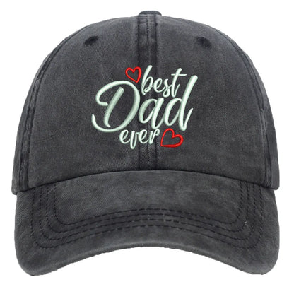 Washed cotton baseball cap with embroidered letters on dome crown, shown in adjustable fit.