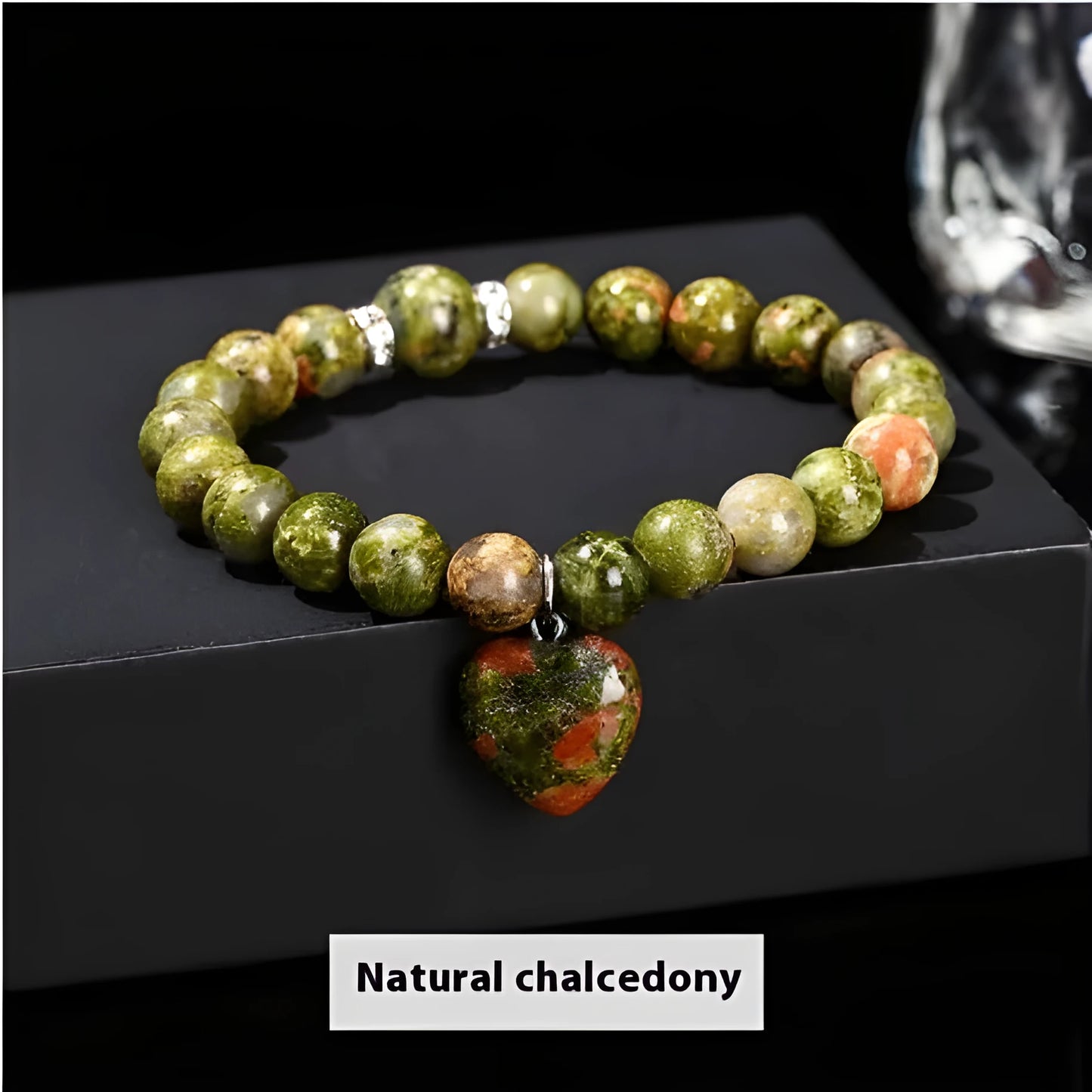 Handmade natural crystal bracelet with tigereye, aventurine, pink crystal, white jade and unakite stones