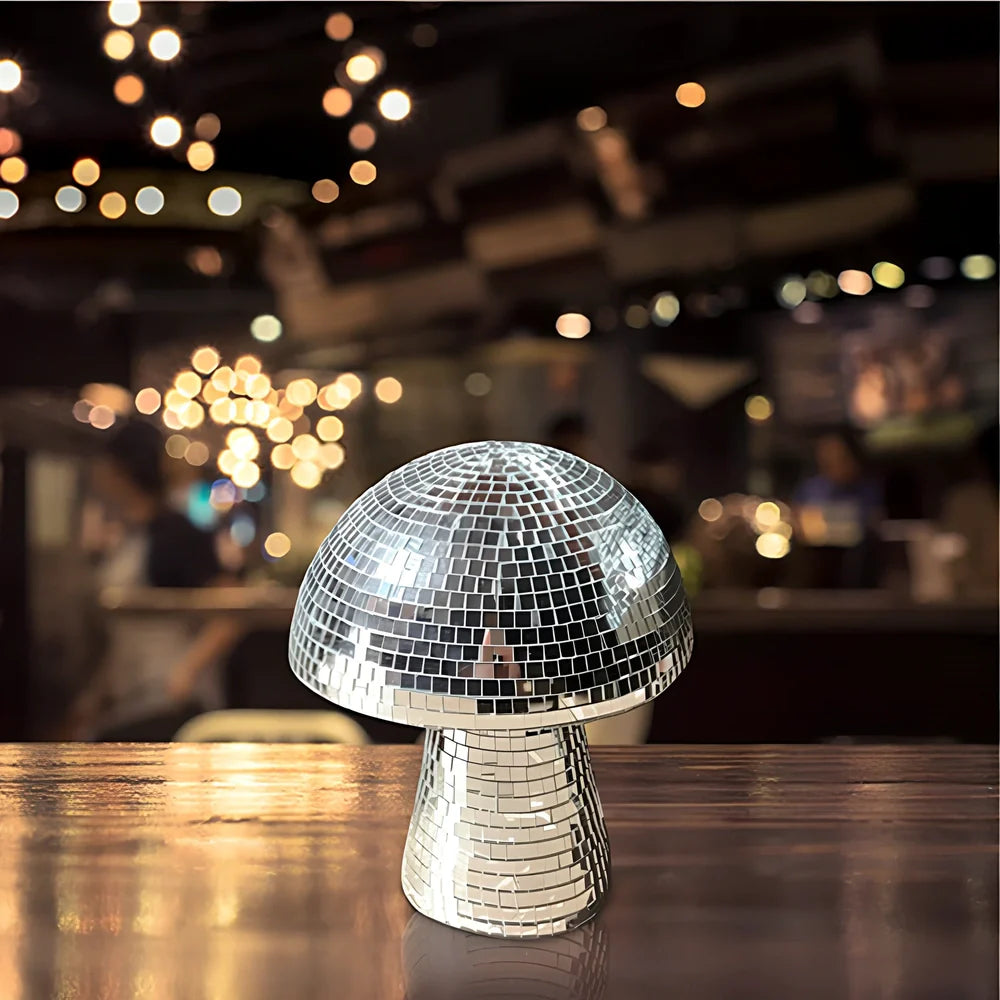 Handmade mirror glass mushroom ornament with geometric brick pattern in silver, gold, or rose gold