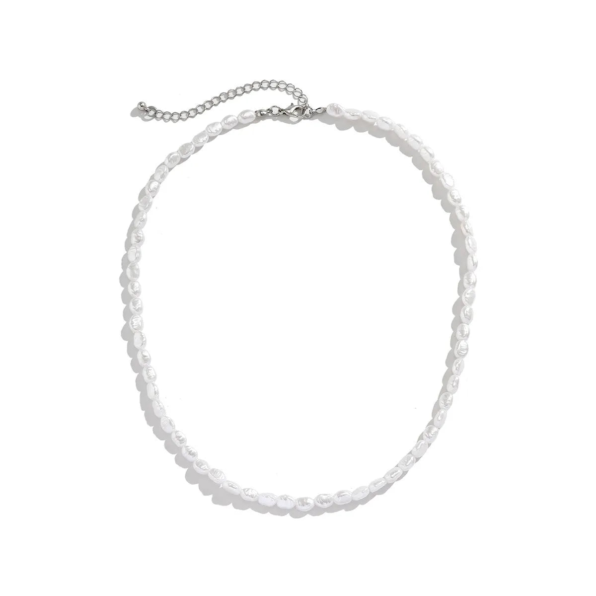 White U-shaped imitation pearl necklace for men with mother pearl pendant on adjustable 41-50cm chain