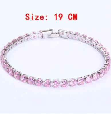 Cubic Zirconia Tennis Bracelet with AAA+ stones and copper box chain in various colours