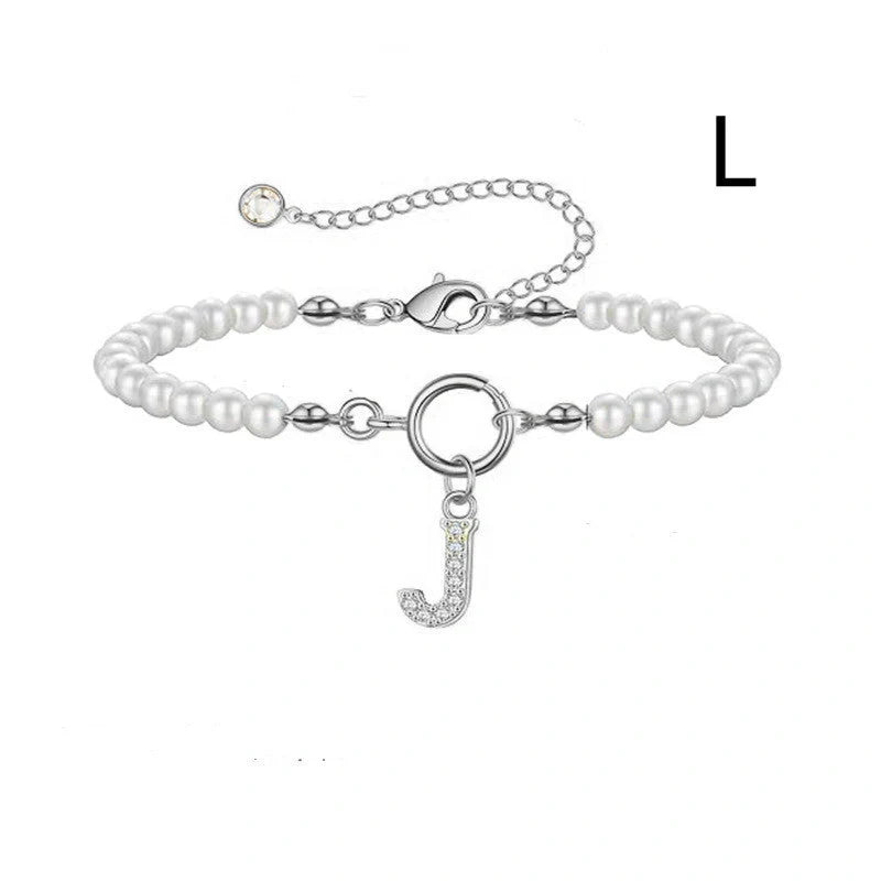 2024 Fashion Toggle Clasp Initial Bracelet with 6mm Pearl