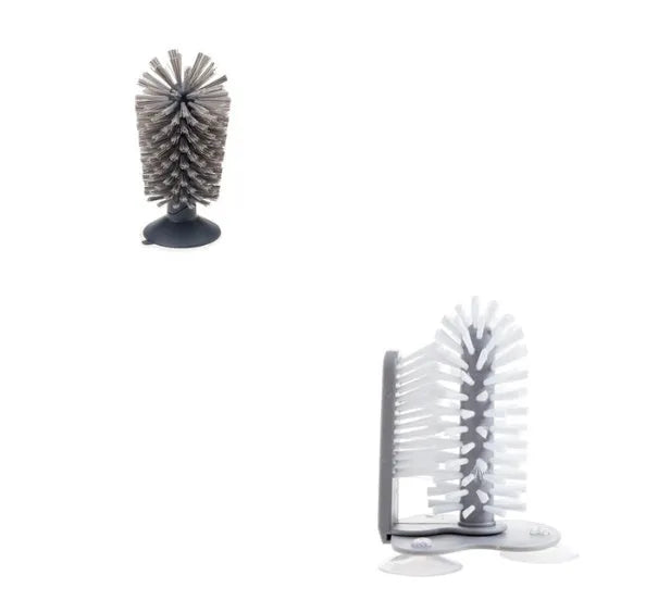Grey suction cup brush with double-head design for cleaning cups and glasses