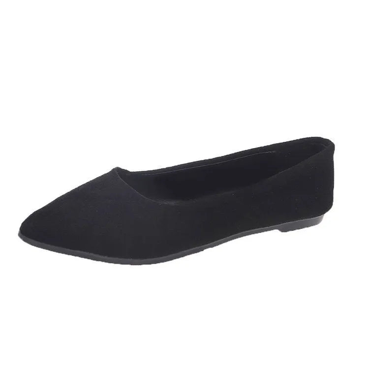 Women's leopard print flat pumps with pointed toe and low flat heel on cotton cloth upper