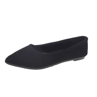 Women's leopard print flat pumps with pointed toe and low flat heel on cotton cloth upper
