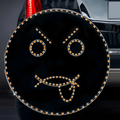 Black car rear window LED expression light showing orange smiley face display