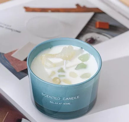 Handmade crystal glass aromatherapy candle in soy wax, available in six colours