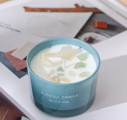 Handmade crystal glass aromatherapy candle in soy wax, available in six colours