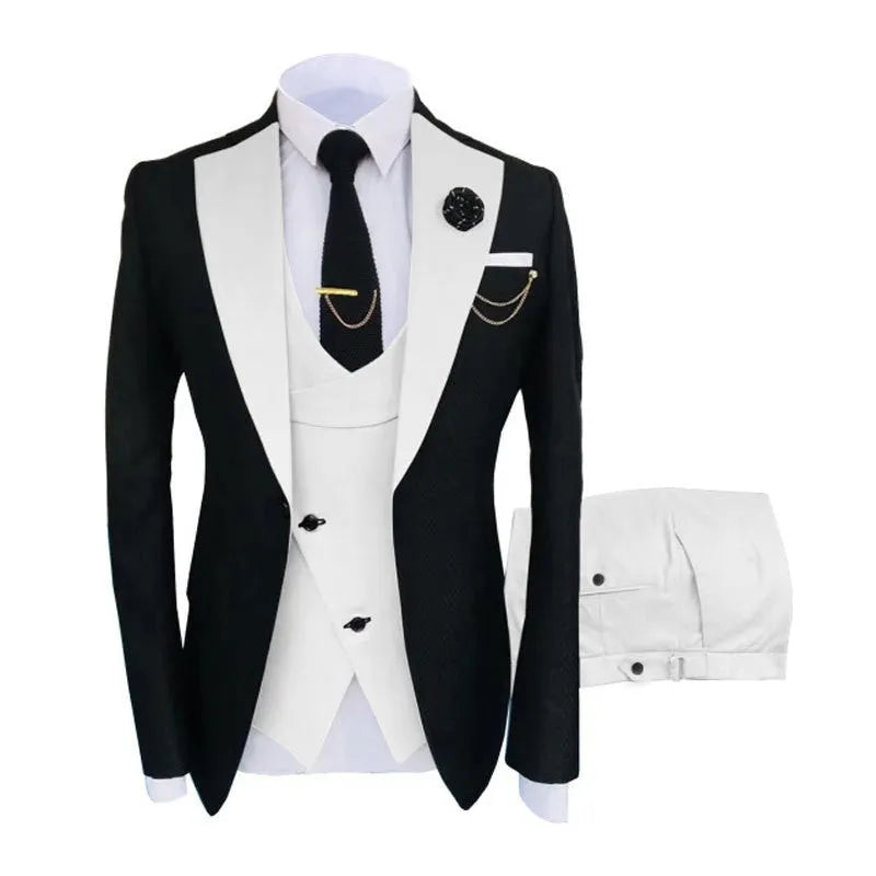 Men's three-piece slim fit business suit in cotton fabric with vest and trousers for wedding occasions
