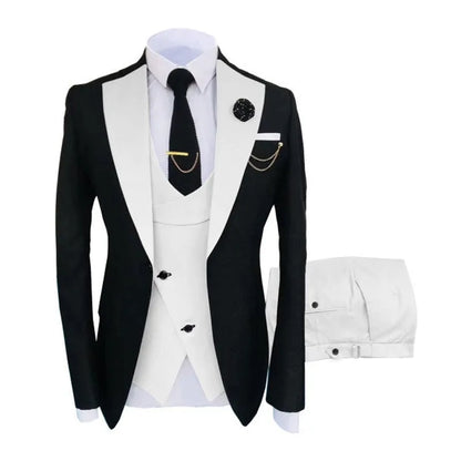 Men's three-piece slim fit business suit in cotton fabric with vest and trousers for wedding occasions