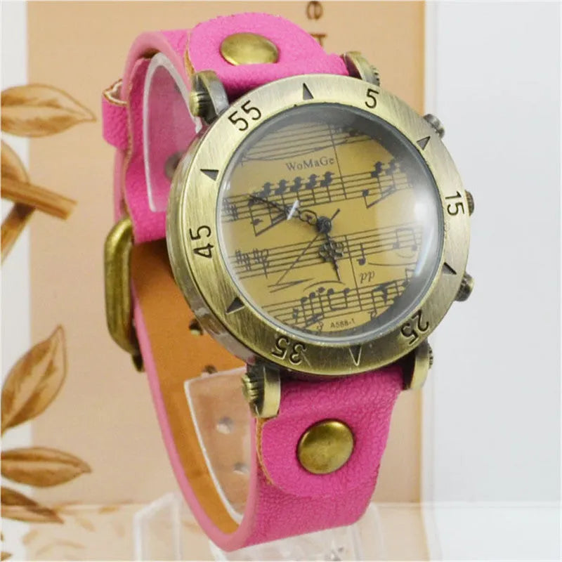 Men's fashion watch with music note symbol on dial, shown in multiple colour options.