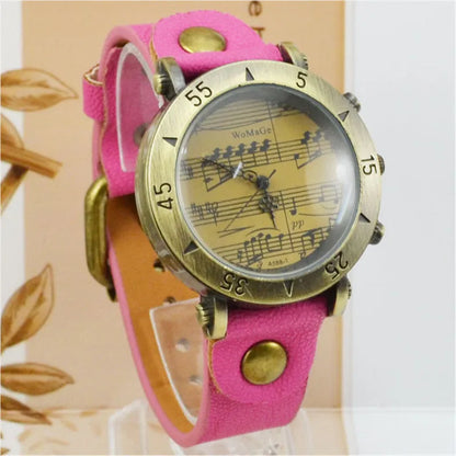 Men's fashion watch with music note symbol on dial, shown in multiple colour options.