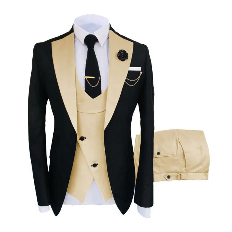 Men's three-piece slim fit business suit in cotton fabric with vest and trousers for wedding occasions