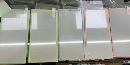 Fluorescent tempered glass screen protector for iPhone with luminous glow in pink, yellow, green, blue, and grass green colours