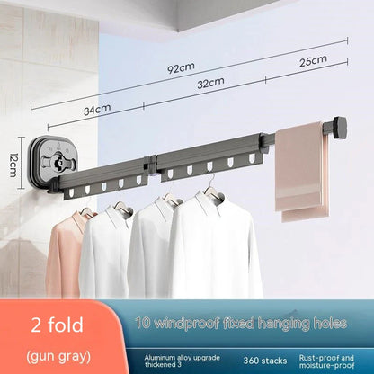 Aluminium suction cup folding clothes hanger with retractable drying rack