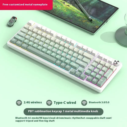 98-key wireless mechanical keyboard kit in black or white with optional LED screen and metal knob