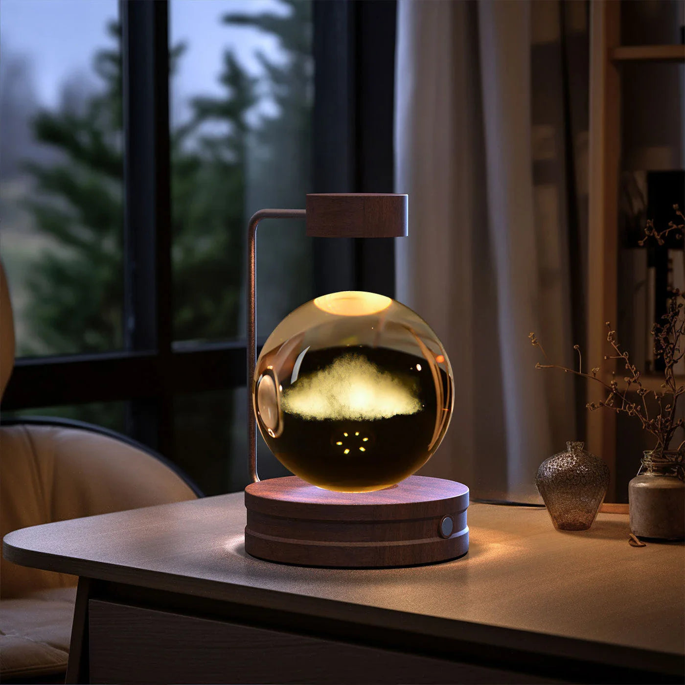 Crystal Ball Cosmic Dinosaur Indoor Night Light with USB Power and Warm Bedside Lighting