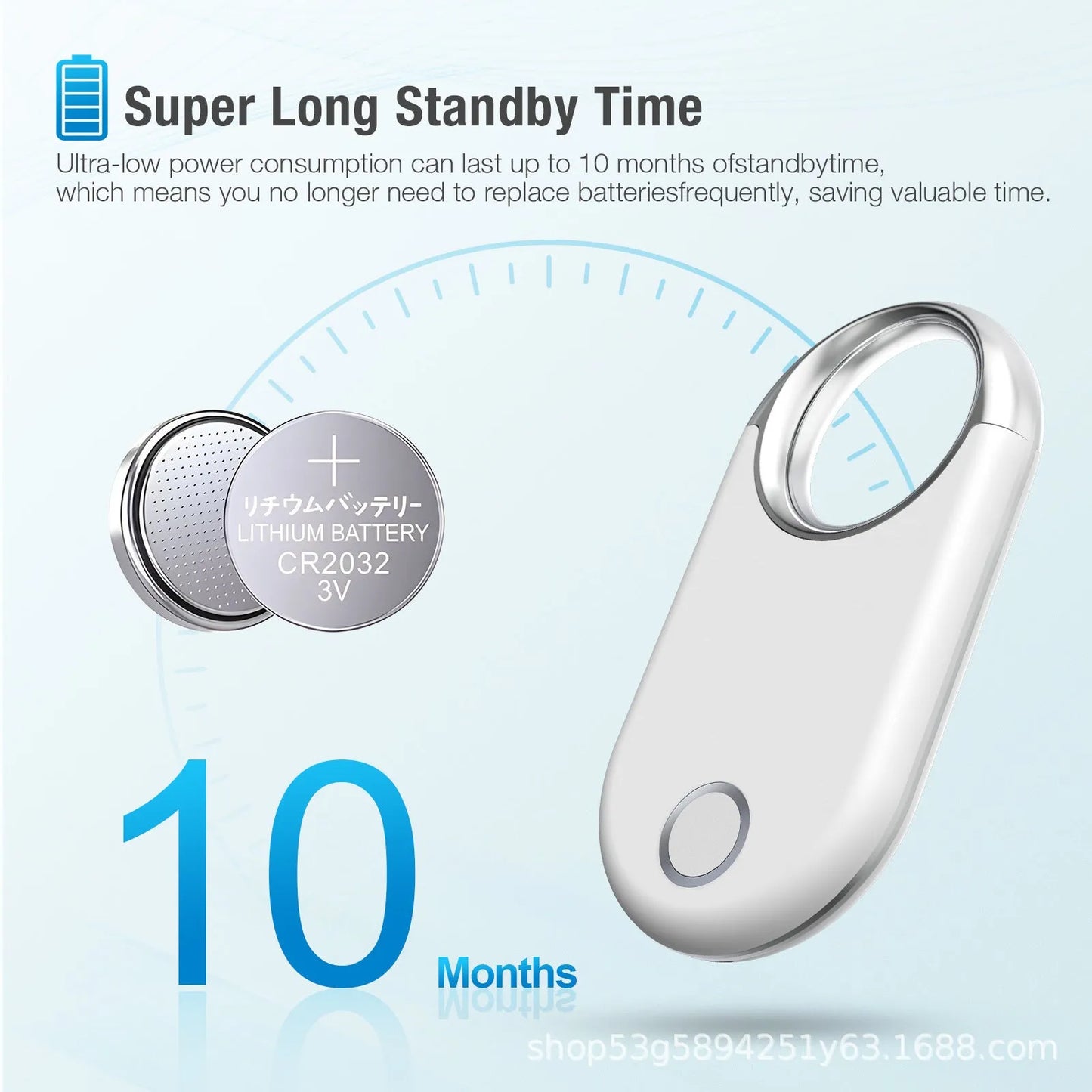 Black and white GPS tracker device showing compact 55mm design for pet and child tracking