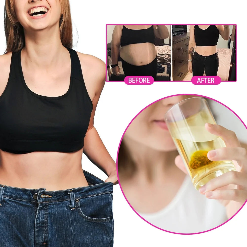 Packet containing 28 slimming tea bags with green tea extract for body firming