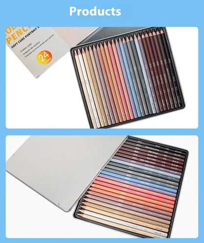 24 skin colour pencils for portrait art in a round metal tin with HB refills