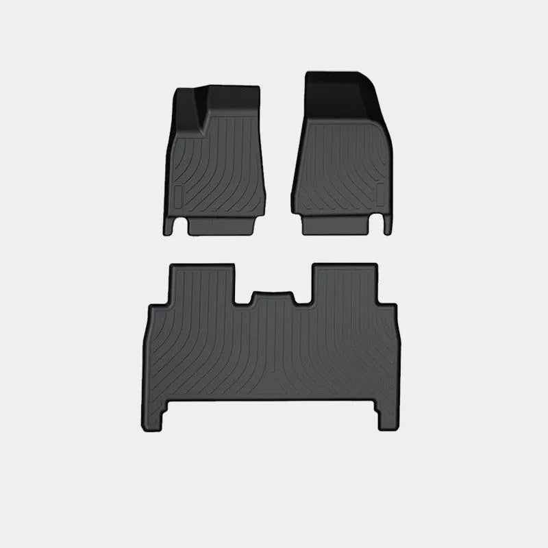 Tesla Model X waterproof car mats set showing front, rear, and tailbox protection for 2016-2023 vehicles
