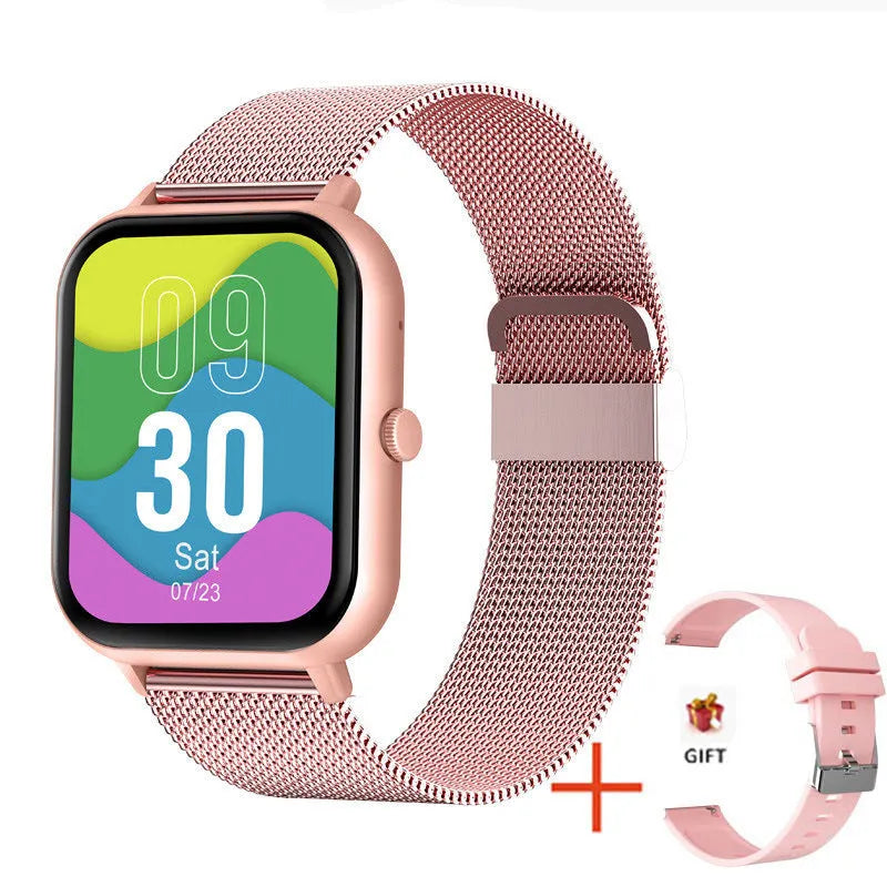 ZL54C smart watch in black with AMOLED screen displaying heart rate and blood pressure metrics