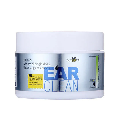 Pet cleaning kit with bottles of foot foam, deodorant spray, ear liquid, and packs of pet wipes for dogs and cats