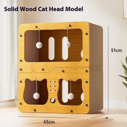 Double layer cat scratching board nest with cat head and owl design options