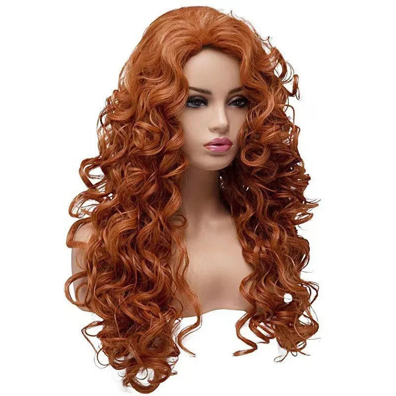 Brown long curly wig with instant noodles fluffy texture for cosplay
