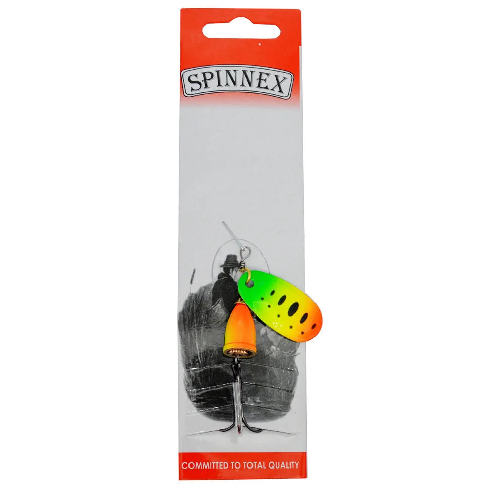 R composite rotating sequins copper bell fishing lure in seven colours showing 3# size and metal construction