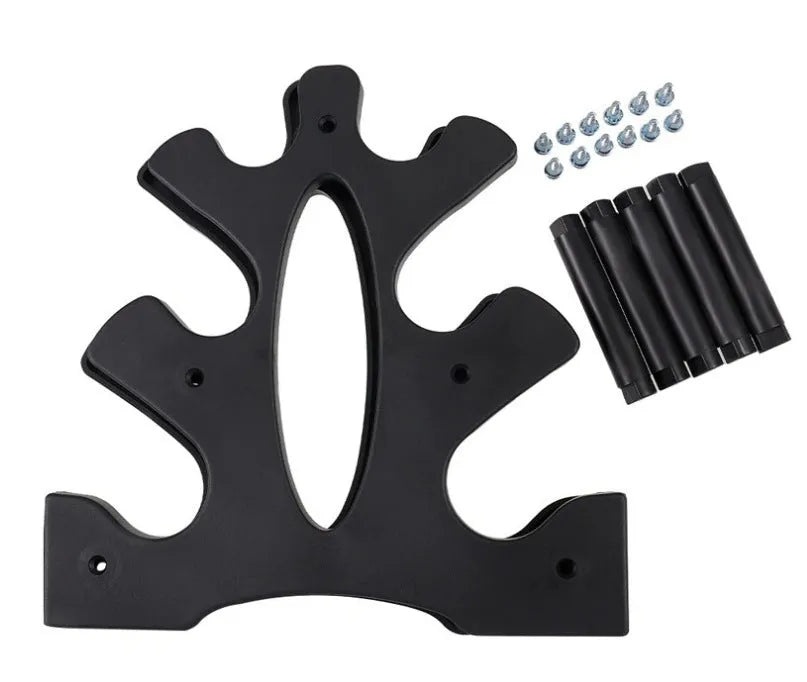 PVC fitness dumbbell rack with removable bracket support on a gym floor