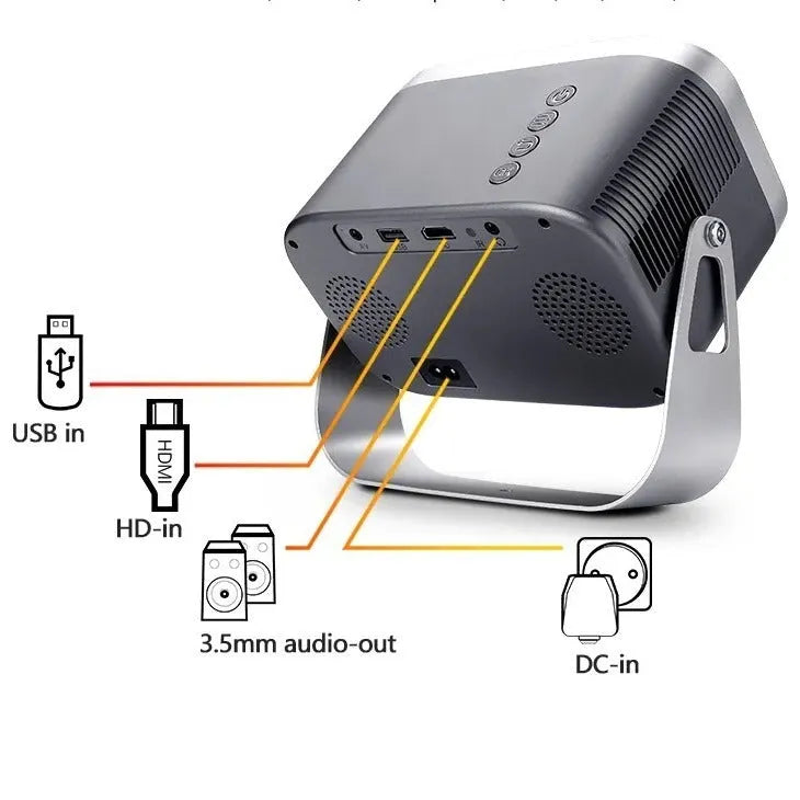 4K Smart Home Theater Projector with Mobile Phone Screen Mirroring and Portable Design - Supports Android 4K Full HD and Same Screen Mobile Version with 1080p Resolution and 200 Lumen Brightness