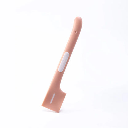 Green long-handle pet feeding spoon with right-angle head for scraping canned wet food.