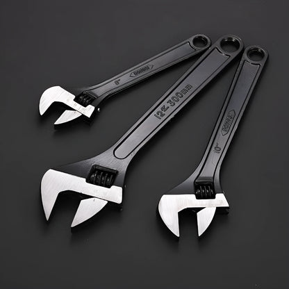 Black-finished high carbon steel adjustable wrench showing adjustable jaw mechanism.