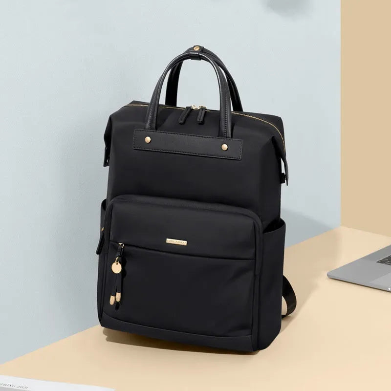 Women's large capacity backpack in synthetic leather fabric with adjustable shoulder straps in apricot colour