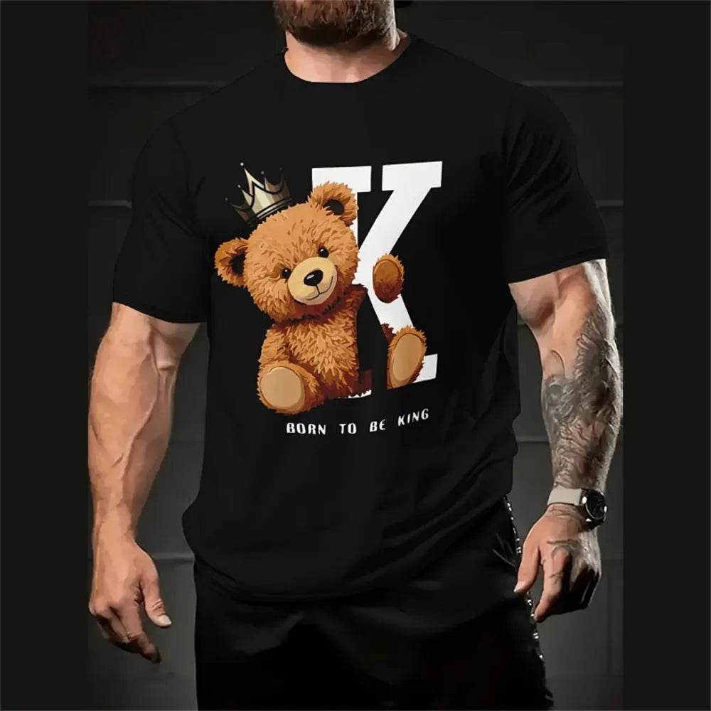 Men's grey loose-fit short sleeve t-shirt featuring a large 3D cartoon character print on the front.