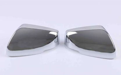 Pair of ABS plastic mirror covers for Cadillac CT5 CT6 in carbon fibre, silver, and rain frame finishes.