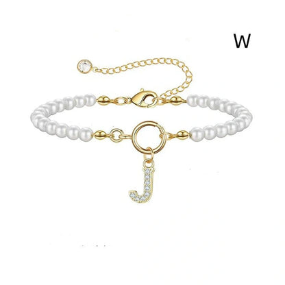 2024 Fashion Toggle Clasp Initial Bracelet with 6mm Pearl