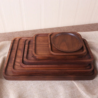 Japanese style black walnut wooden rectangular dinner plate with hand-painted plain surface