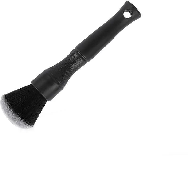 Black car detailing brush with soft pig hair bristles and PP plastic handle.