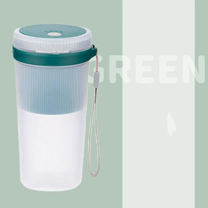 Multi-function portable blender in blue, green, or pink with USB cable and detachable parts for juicing