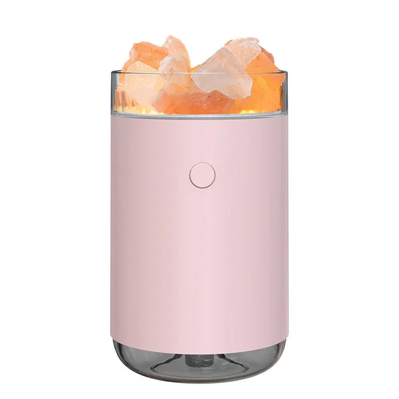 Crystal salt stone USB humidifier diffuser with LED lamp, 260ml tank, 125*77*77mm, Blue Pink White options